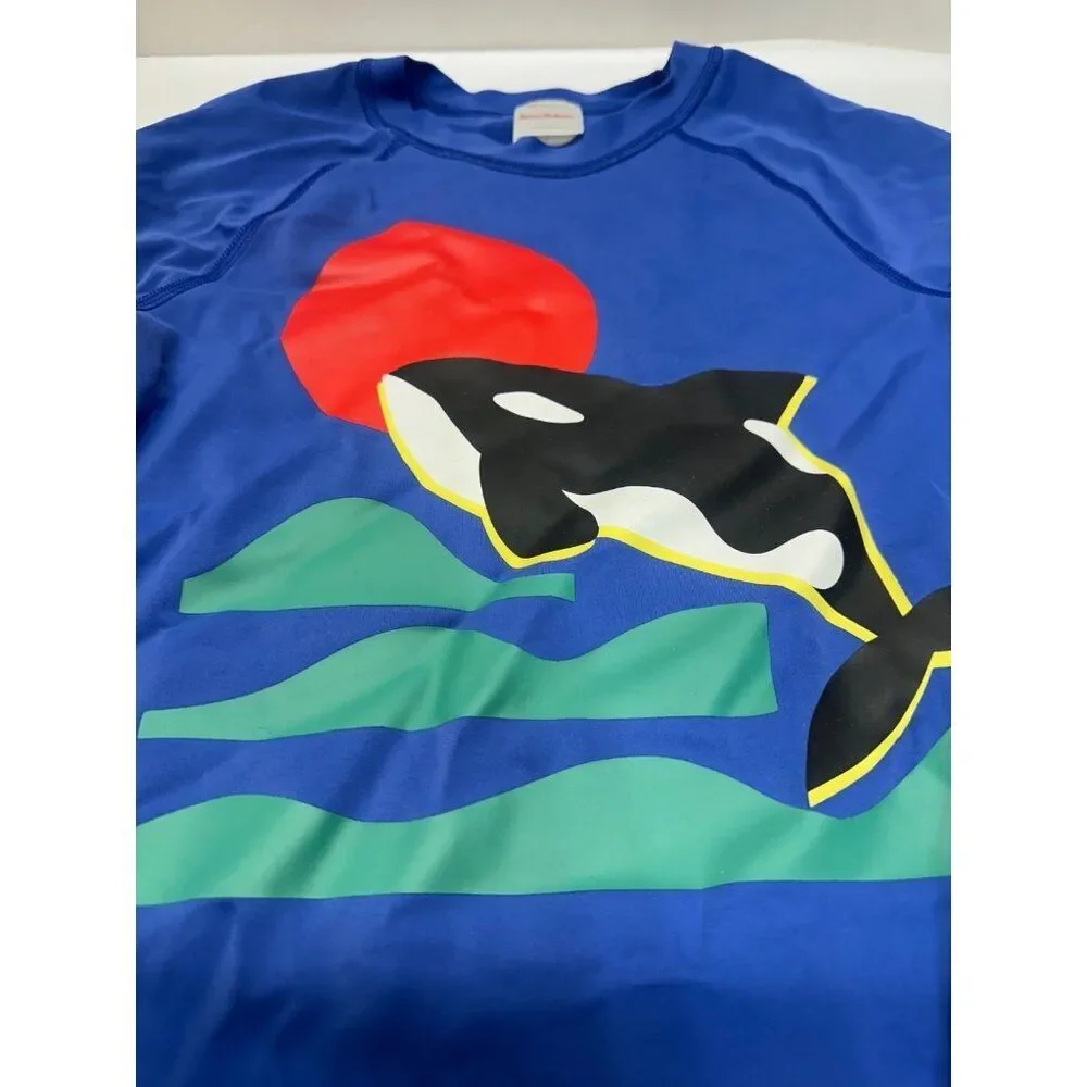 Hanna Andersson Youth 6/7 Whale Printed Long Sleeve Blue Rash Guard